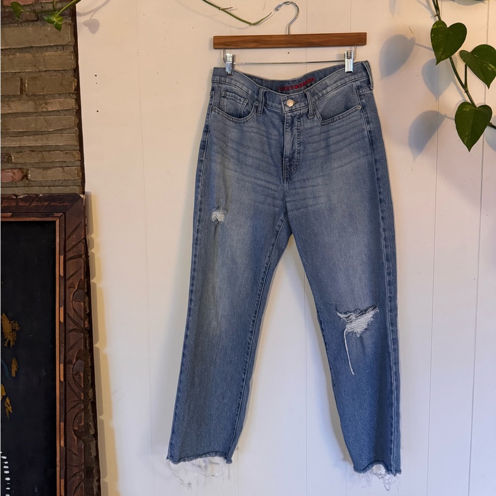 Lucky Brand Medium Blue Distressed Straight Leg Jeans